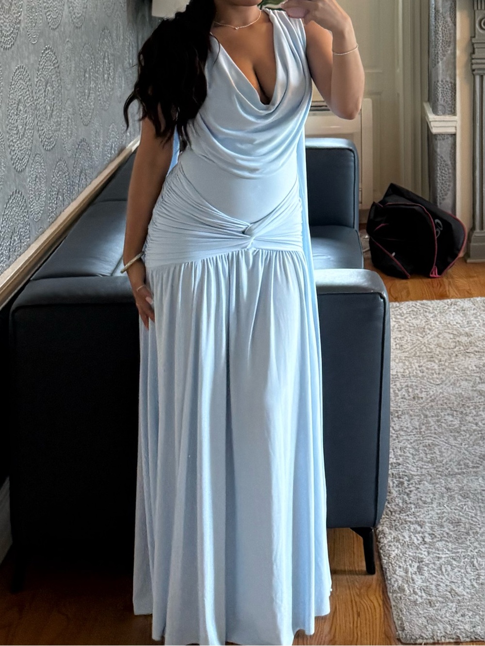 Club L London Pale Blue Draped Maxi Dress